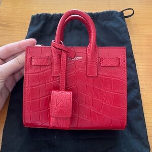 Saint Laurent Toy Sac de Jour in Red Crocodile Embossed Leather
